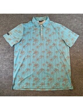 Sunday Swagger Palm Tree Golf Polo Shirt Light Blue Men's Large